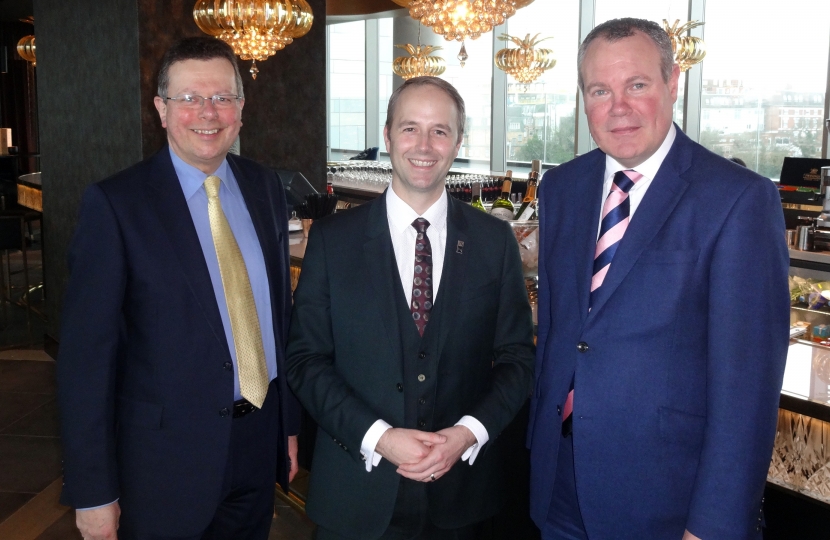 Conor Burns MP, Cllr Beesley and the Hilton’s General Manager Cedric Horgnies.