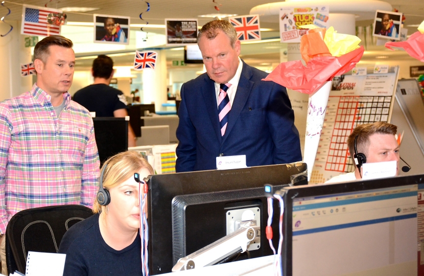 Conor is introduced to call centre staff at the insurance and risk management firm’s Bournemouth offices.