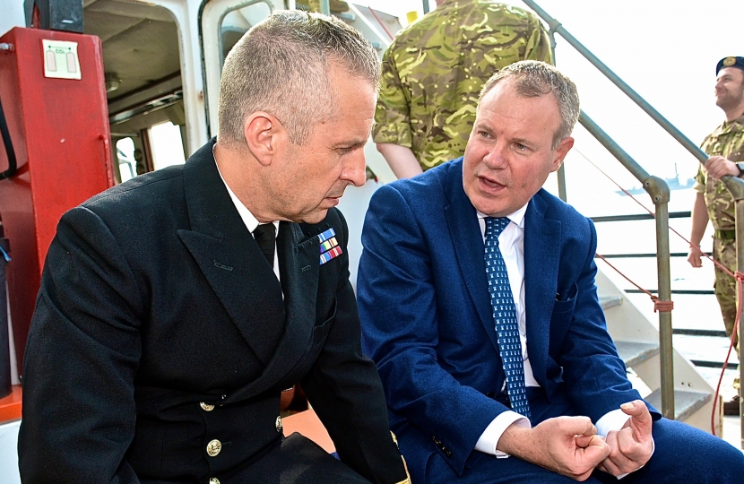 Conor in conversation with Rear Admiral Keith Blount OBE.