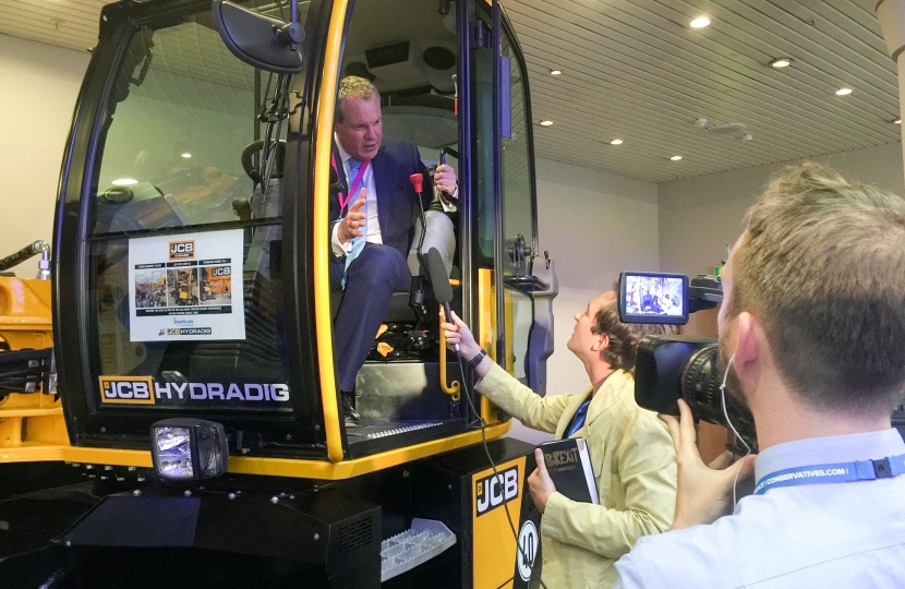 Conor on a JCB excavator whilst giving an interview for BBC’s Newsnight.