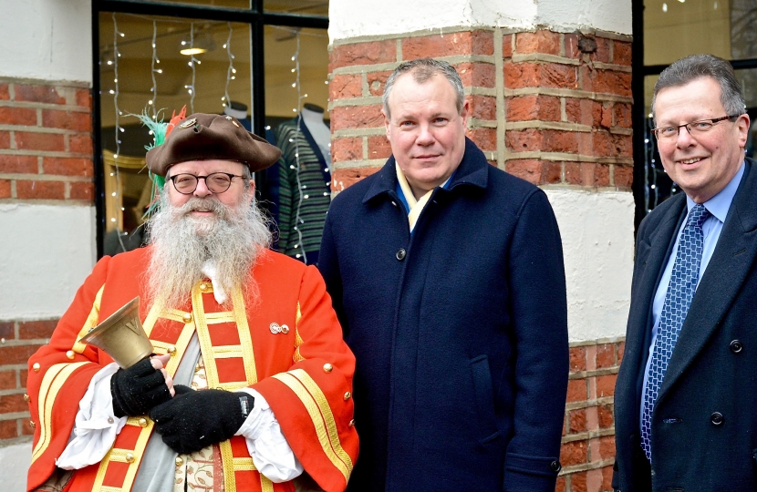 Conor with Bournemouth Council Leader, Cllr John Beesley ahead of the arrival of Santa at Westbourne Arcade.