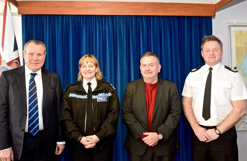 Conor with Chief Constable Debbie Simpson, Police and Crime Commissioner Martyn Underhill and Assistant Chief Constable Mark Cooper.