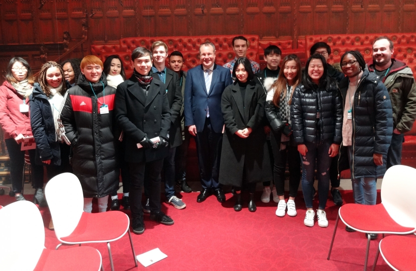Conor with Kings Bournemouth students during their trip to the Houses of Parliament.