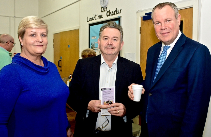 Conor at the West Howe Community Enterprises AGM with Dorest Police and Crime Commissioner Martin Underhill and his wife Debbie.