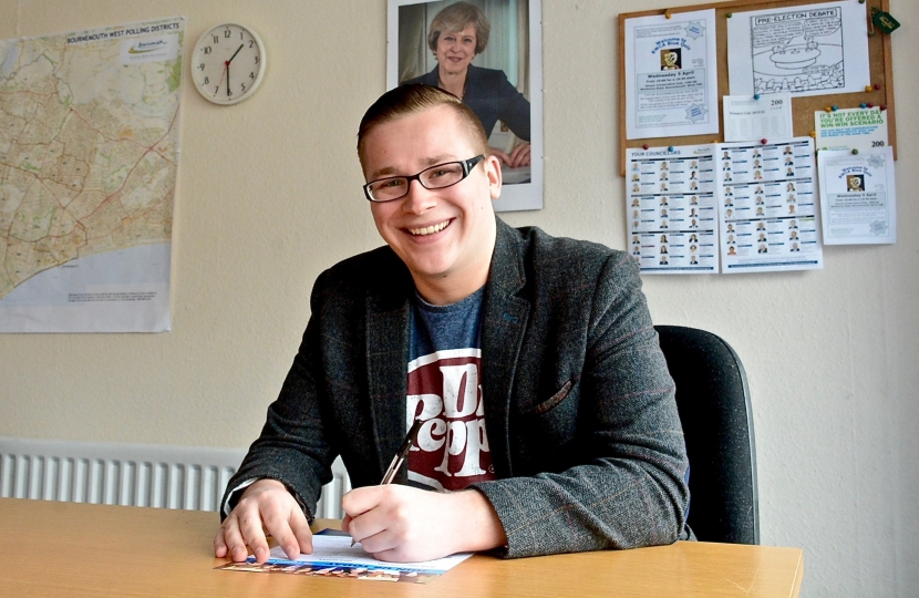 Former UKIP member Councillor Laurence Fear completing his Conservative Party membership form.