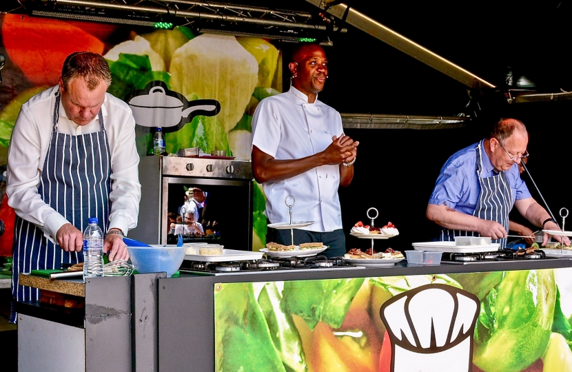 Conor competing in the cook off against the Mayor of Bournemouth, Councillor Lawrence Williams, at the Bournemouth Food Festival 2017.
