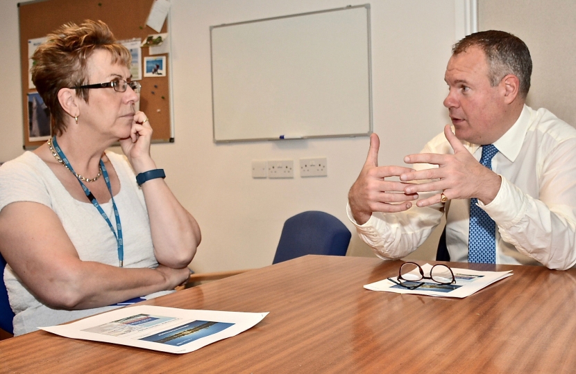 Conor pictured having a meeting with Debbie Fleming, Chief Executive of Poole Hospital.
