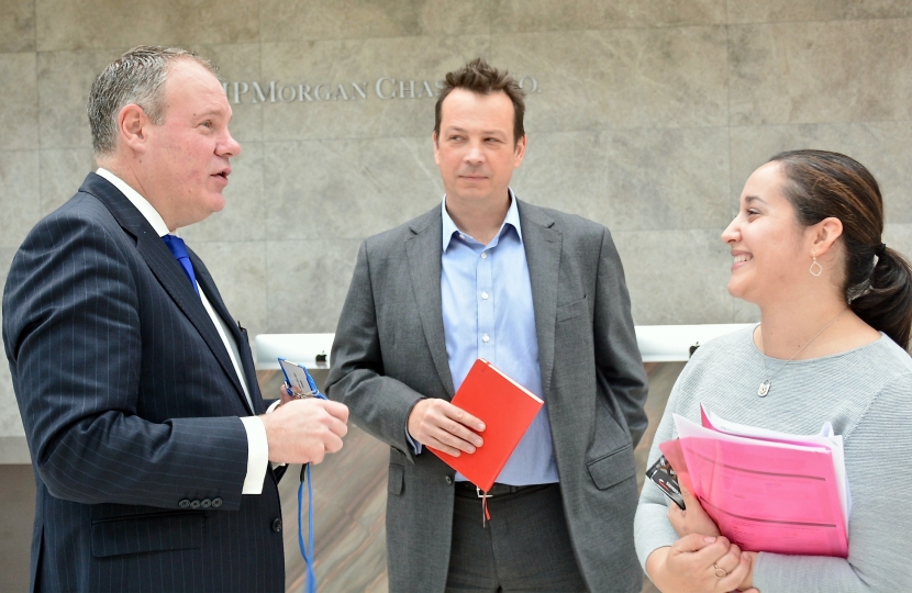 Conor pictured speaking in the atrium with Gary Ford (Technology Managing Director) and Michal Langton (Vice President Government Relations). 