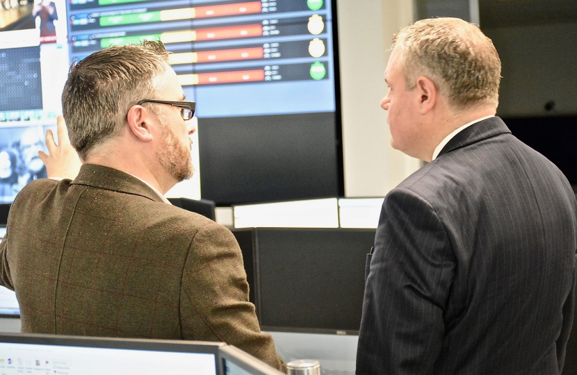 Conor pictured being shown the Command Centre. 