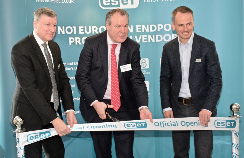 Conor pictured cutting the ribbon, officially opening the new ESET headquarters. 