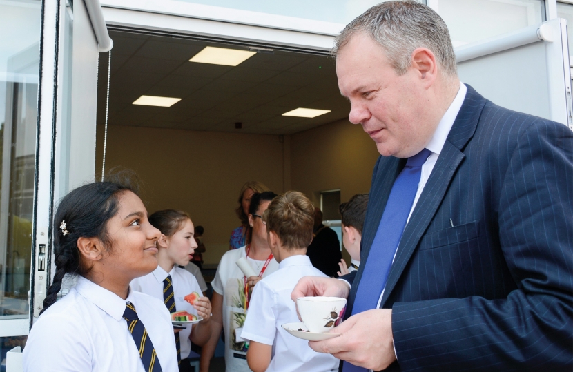 Conor pictured talking to the outgoing Head Girl.