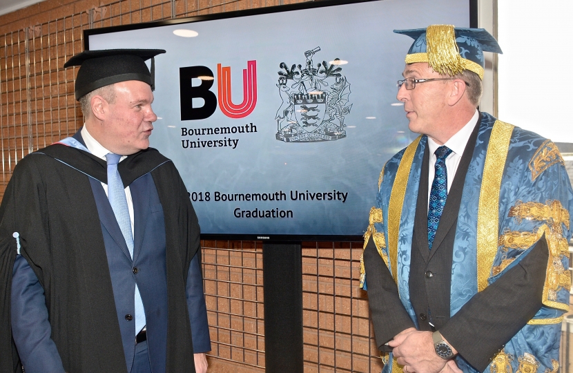 Conor with Vice-Chancellor of Bournemouth University John Vinney  at the recent Graduation Ceremony held at the BIC.