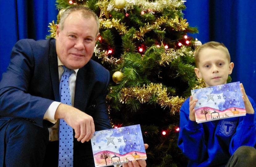 Conor with Alekss Bolduresku the winner of his Christmas Card Competition 2018.