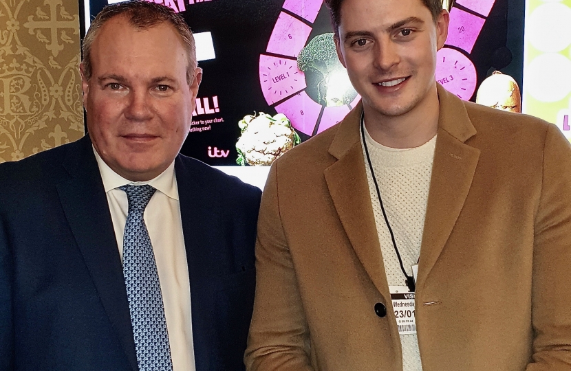 Conor with Dr Alex George from ITV's Love Island, at the Veg and Power event.