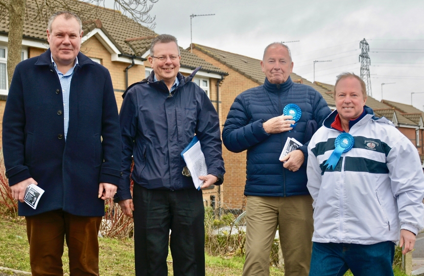Conor with a team of local Conservatives during a canvassing session in Alderney.