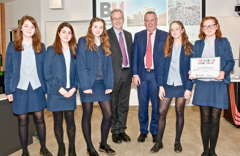 Conor with pupils from Bournemouth School for Girls, runners up in the Schools' Industrial Strategy Creative Challenge 2019.