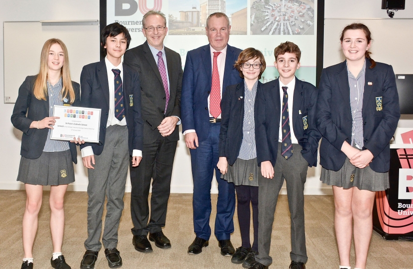 Conor with pupils from St Peter's Catholic School, winners of the Schools' Industrial Strategy Creative Challenge 2019.