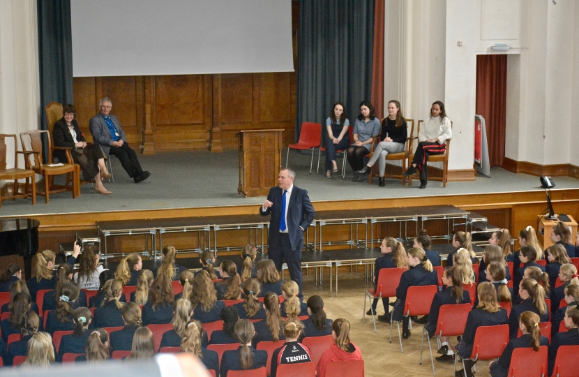 Conor addressing the Talbot Heath School assembly.