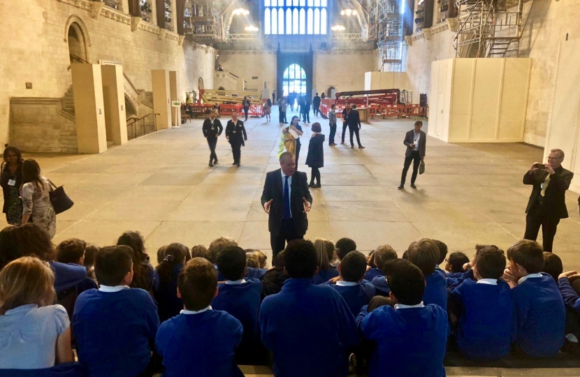Conor with pupils from St Michaels School in Westminster Hall.