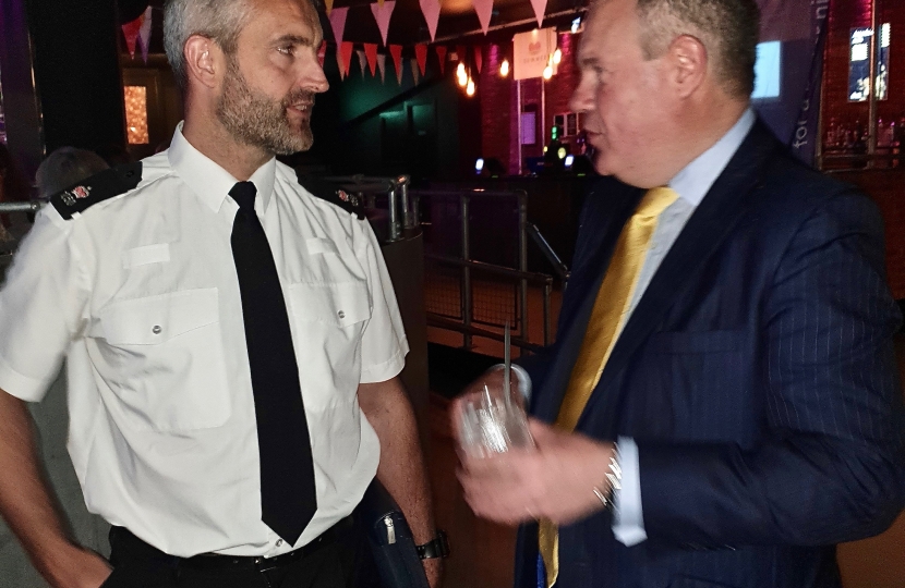 Conor speaking with Police Superintendent Jared Parkin head of neighbourhood policing for Bournemouth Poole and Christchurch.