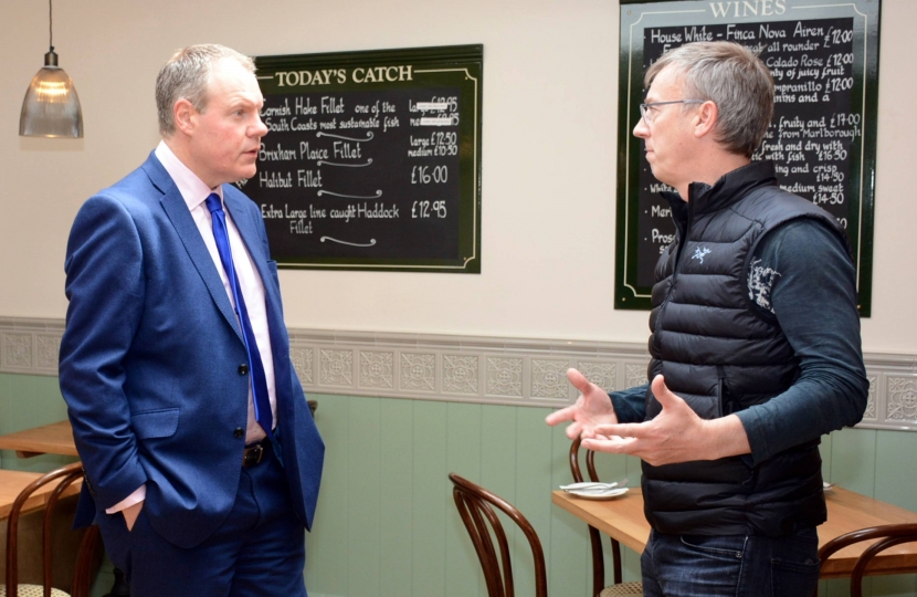 Conor chats to Fred Capel during his tour of the restaurant premises. 