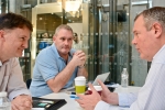 Conor pictured discussing rough-sleeping with Alistair Doxat-Purser and Ian Jones.