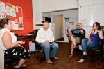 Conor visiting The Big Issue team in Bournemouth. He was surprised to learn that Big Issue sellers do not have this recognised as employment which counts to Bournemouth residency status enabling the provision of housing. 