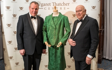Conor with former South African President FW De Klerk and one of Margaret Thatcher's outfits at The Margaret Thatcher Centre Third Annual Lecture and Gala Dinner.