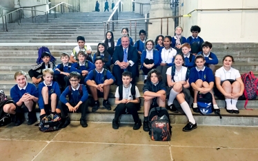 Conor with St. Michael's School pupils in Westminster Hall.
