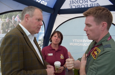 Conor speaking with a member of the RAF.