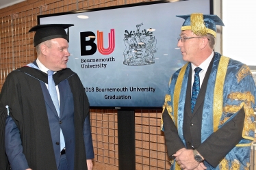 Conor with Vice-Chancellor of Bournemouth University John Vinney  at the recent Graduation Ceremony held at the BIC.